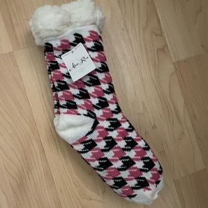 brand new fuzzy sock slippers with grips on bottom